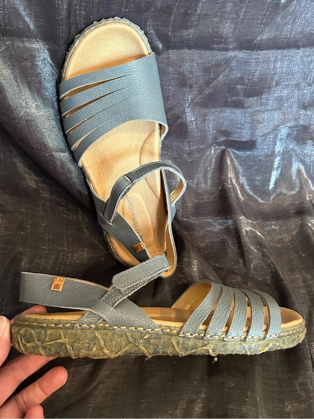 El Naturalista Blue-Gray Leather Strappy Sandals Velcro strap EU 39 US 8.5 eco - Picture 2 of 12